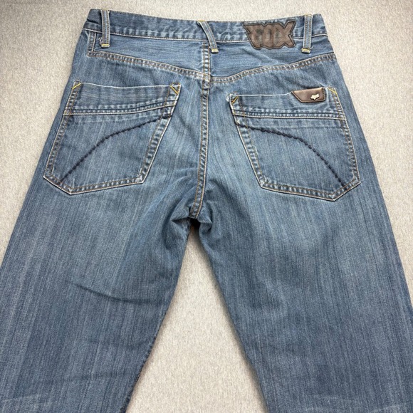 Fox Denim Duster Jeans Mens 31 Blue Y2K Racing VTG Grunge Relaxed Fit Bootcut - Picture 6 of 16